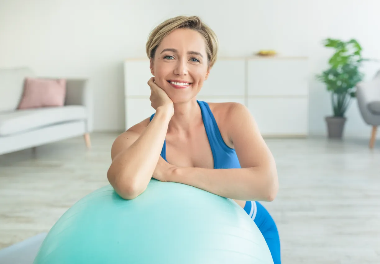 woman with a gym ball