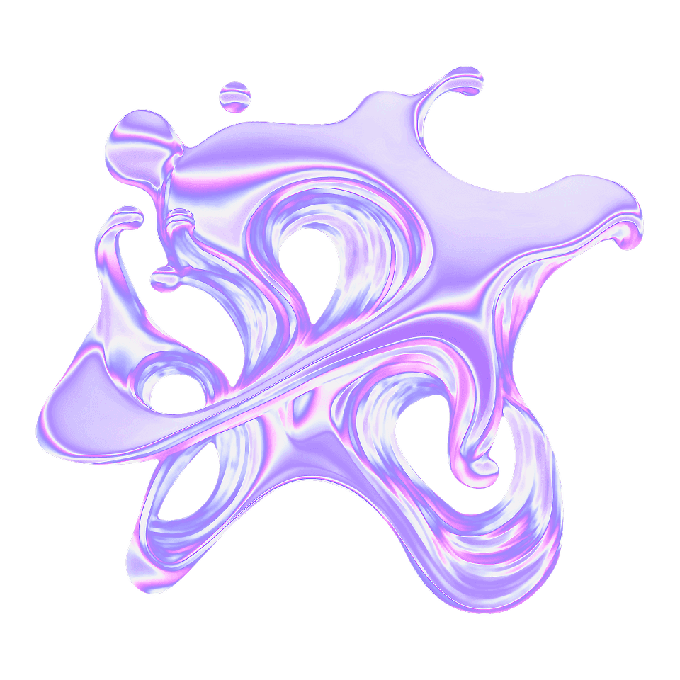 A vibrant, glossy purple 3D abstract shape with swirling, wavy surfaces, resembling a twisted, smooth sculpture, floating against a plain backdrop.