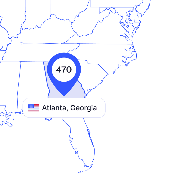US map of 470 area code phone numbers and its coverage region