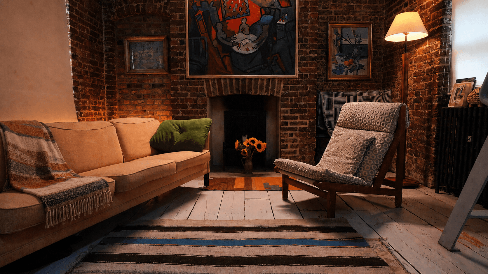 Styled video podcast studio lounge with armchairs, microphones and high-quality audio recording, podcast studio london