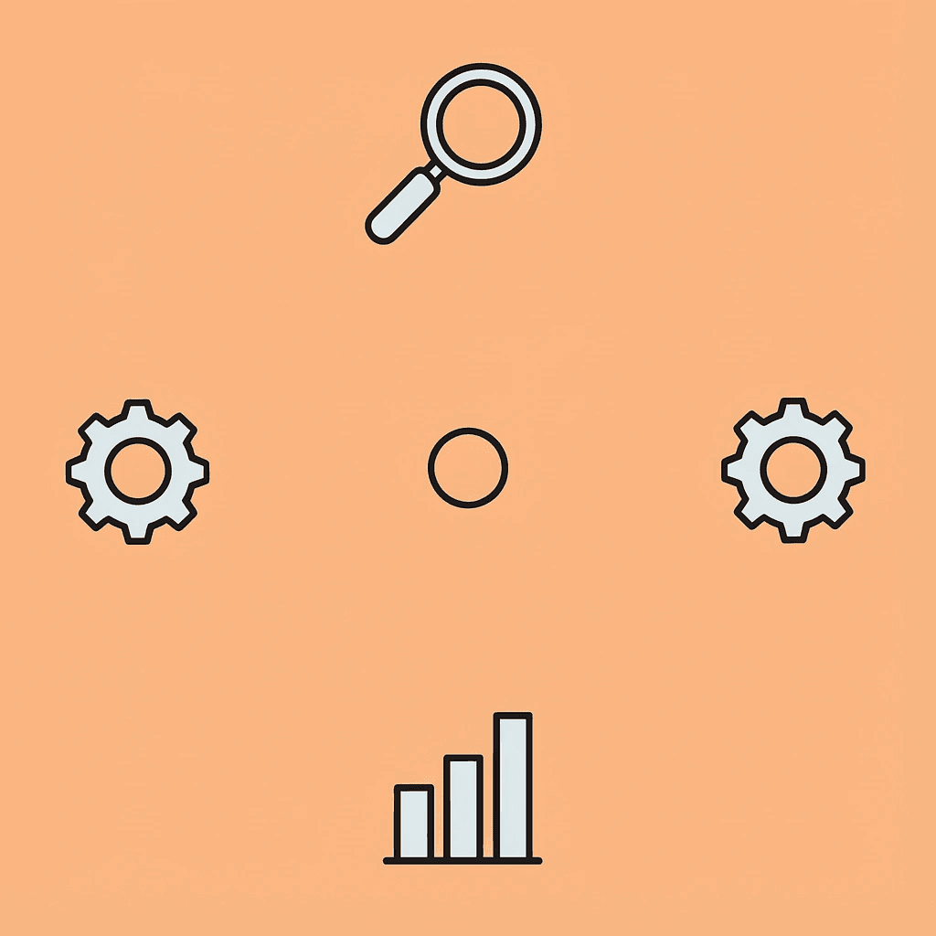Four compass directions showing SEO specializations: full-funnel growth systems, local search, Amazon optimization, and AI-first strategies
