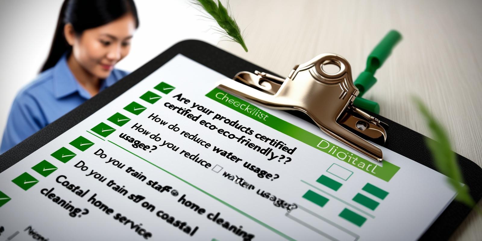 Checklist of key questions to ask before hiring an eco-friendly cleaning service.