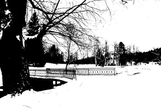 A park full of snow after applying the thresholding method