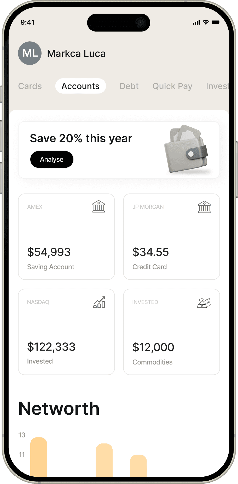 App Screen showing graphs and charts