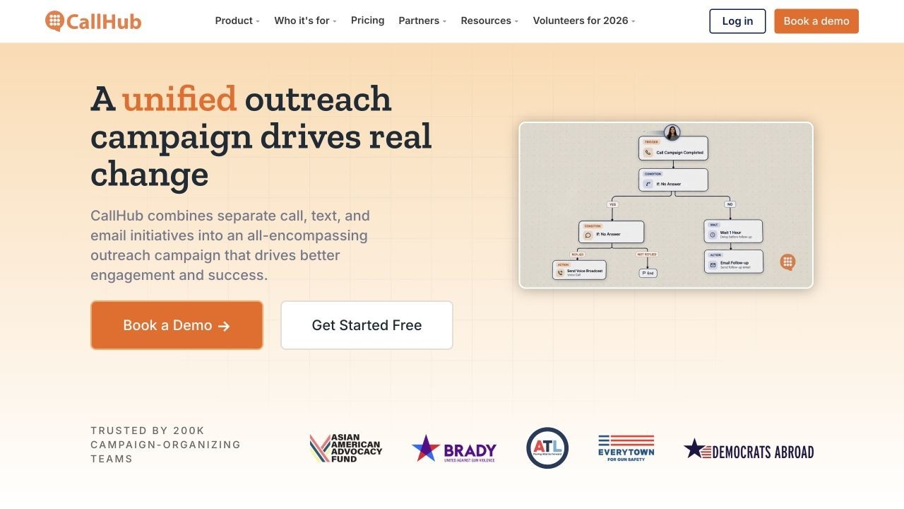 1. CallHub: Best for Outbound Nonprofit Campaigns website screenshot