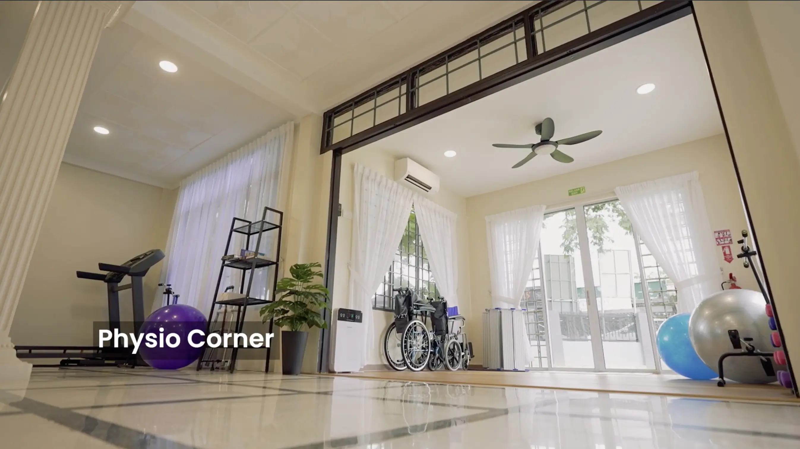 Spacious physio corner where residents can exercise at Golden Oaks nursing home.