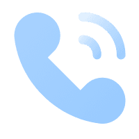 Dettaglio grafico di un'icona a forma di ricevitore telefonico con onde sonore di colore azzurro, che simboleggia la fase di contatto telefonico con il cliente.