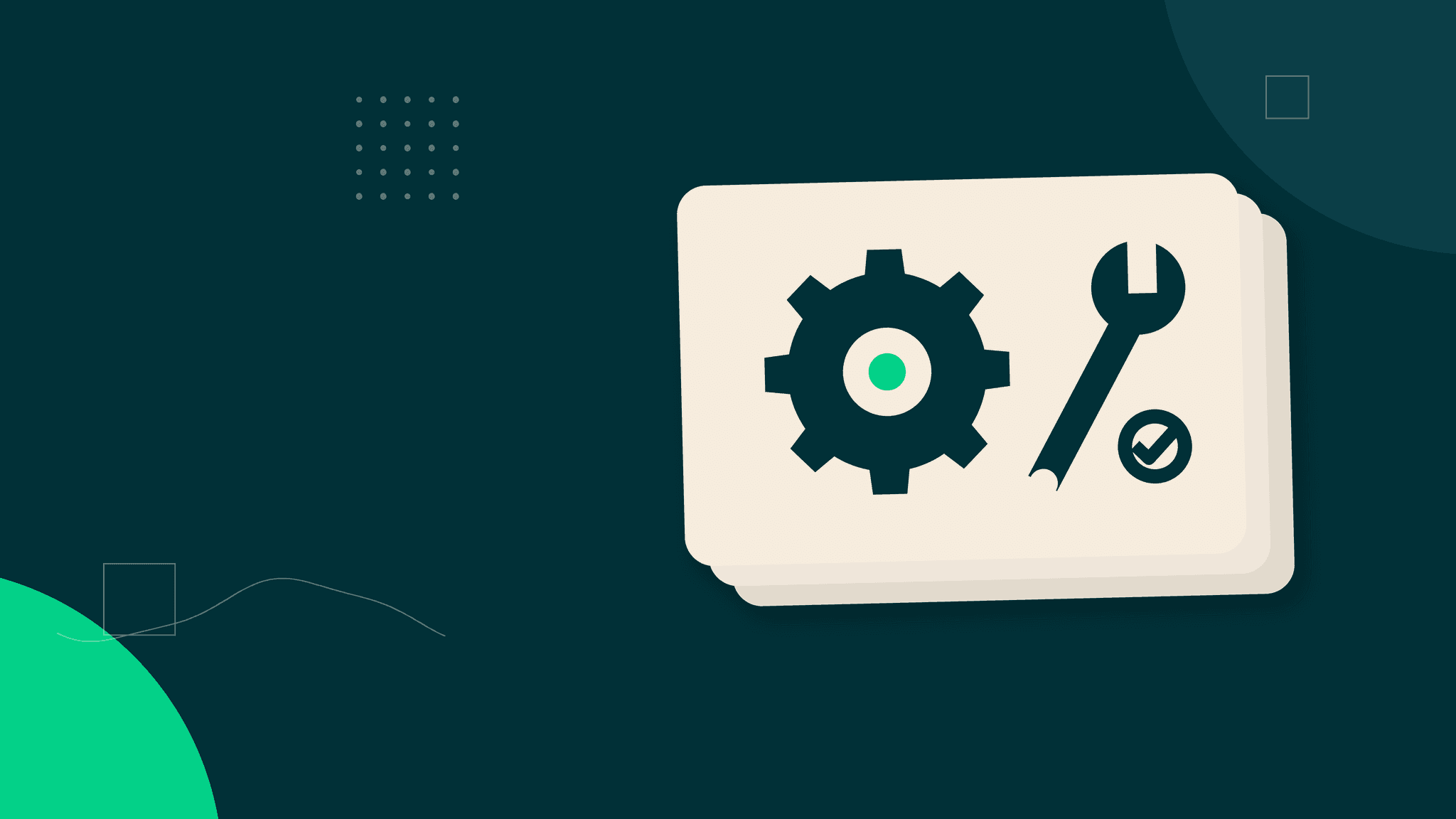 Abstract maintenance dashboard with four connected geometric paths for uptime, security, speed and accuracy