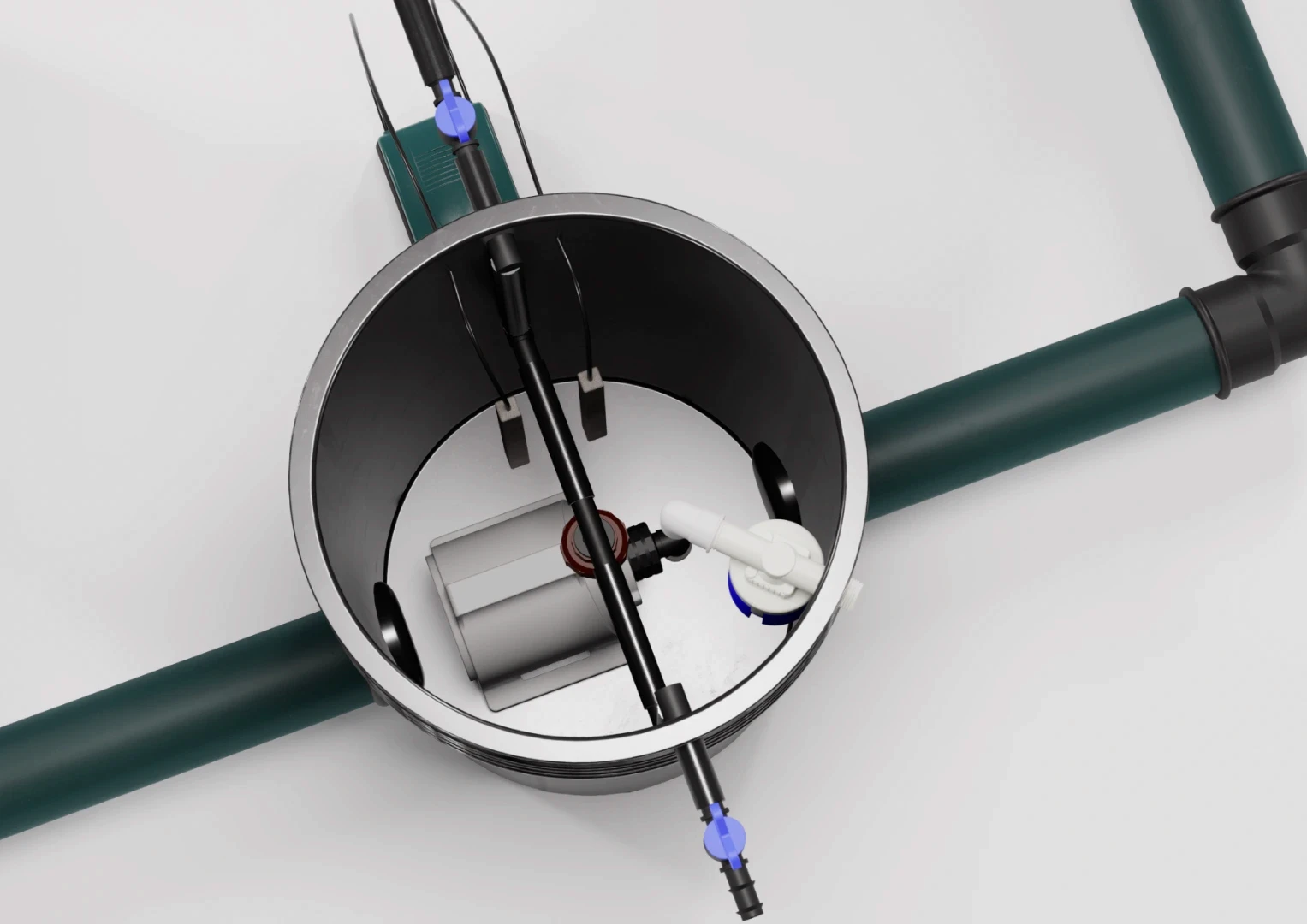 Hidro Canna product render — close-up of hydroponic tubing and connector system