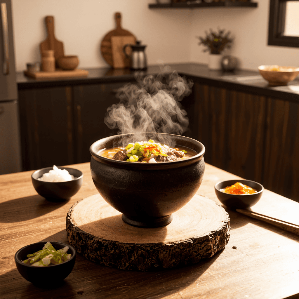 product photography of bowl of hot soup with beef and vegetables