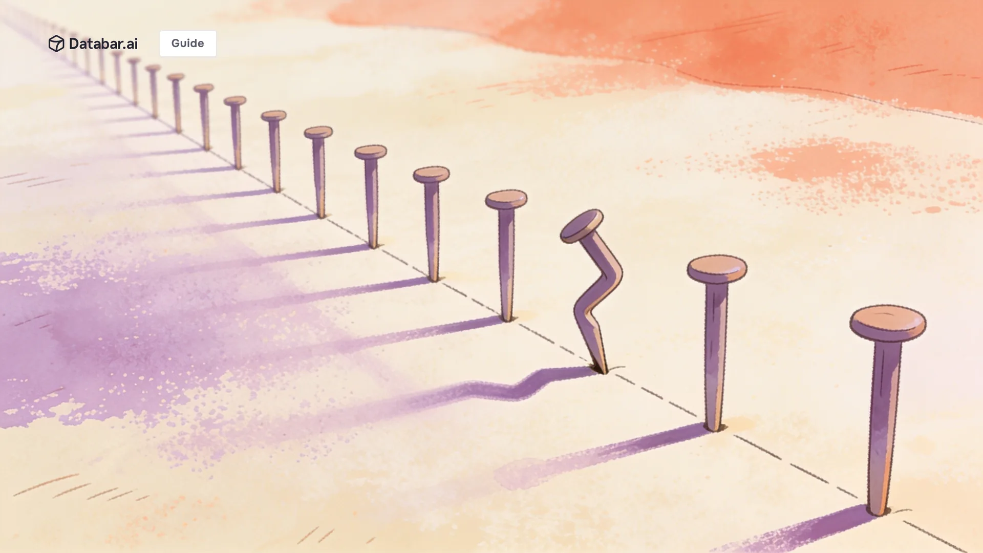 Illustration of a long line of pegs running true until one warped peg sends it veering off course — Bad CRM Data: Why It Kills Revenue Forecasts (And How to Fix It)