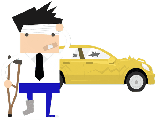 cartoon man with car accident injuries