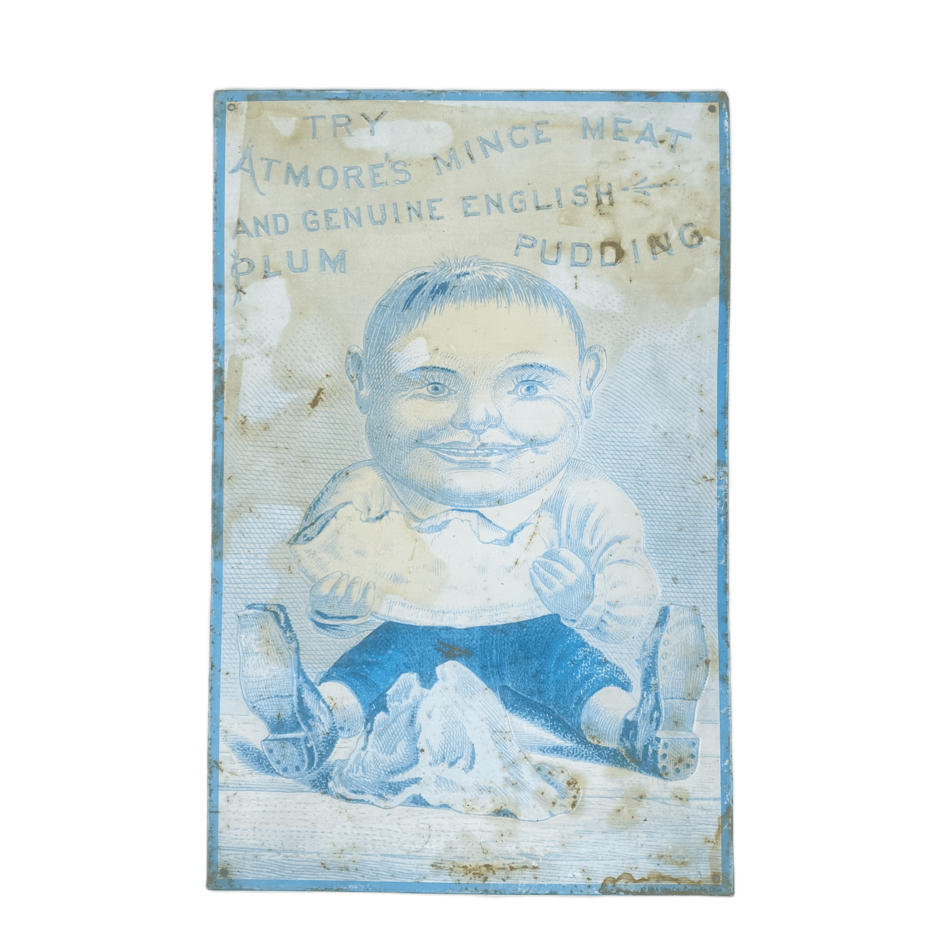  Letrero Atmore's Mince Meat Genuine English Plum Pudding 1900's Metal