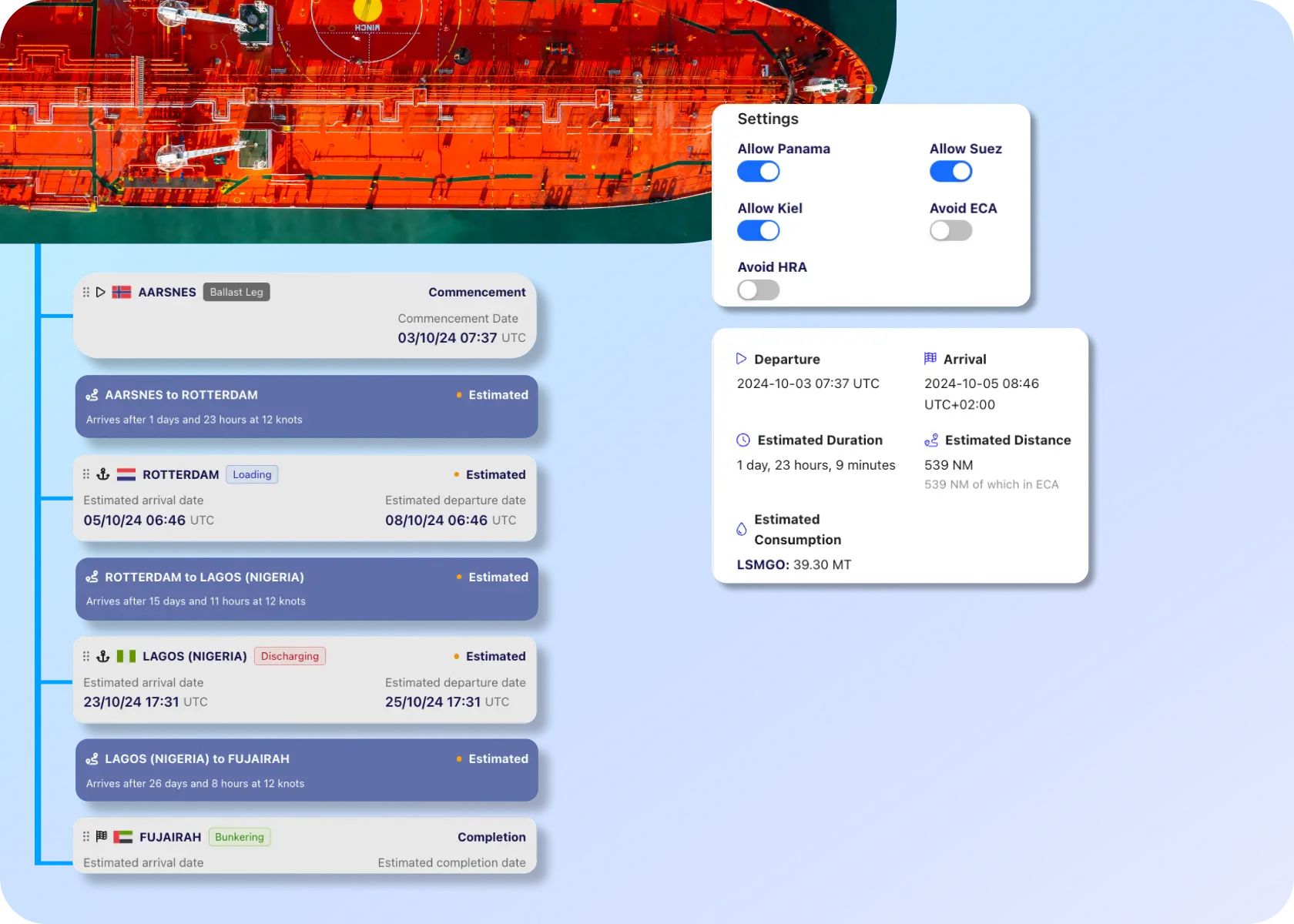 voyage planning routes vms