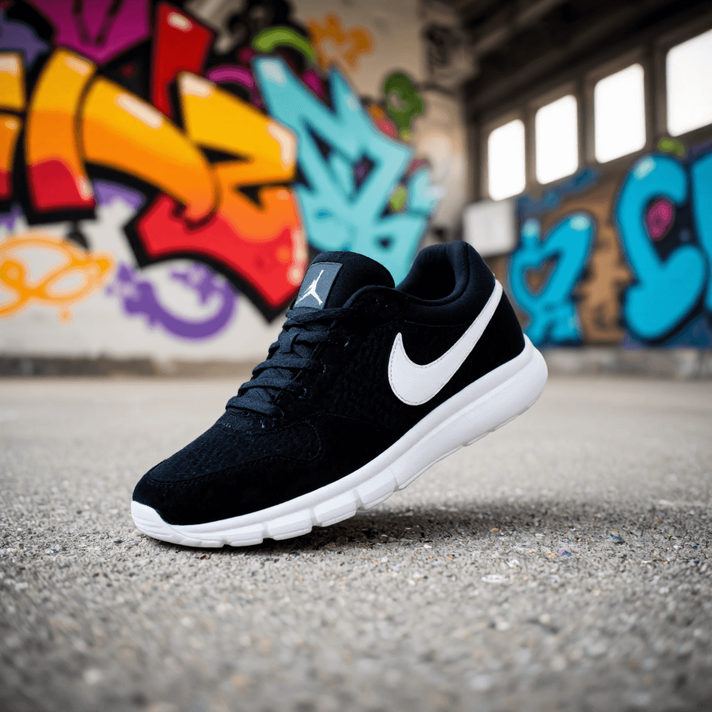 product photography of a pair of athletic shoes designed for casual wear and sports activities