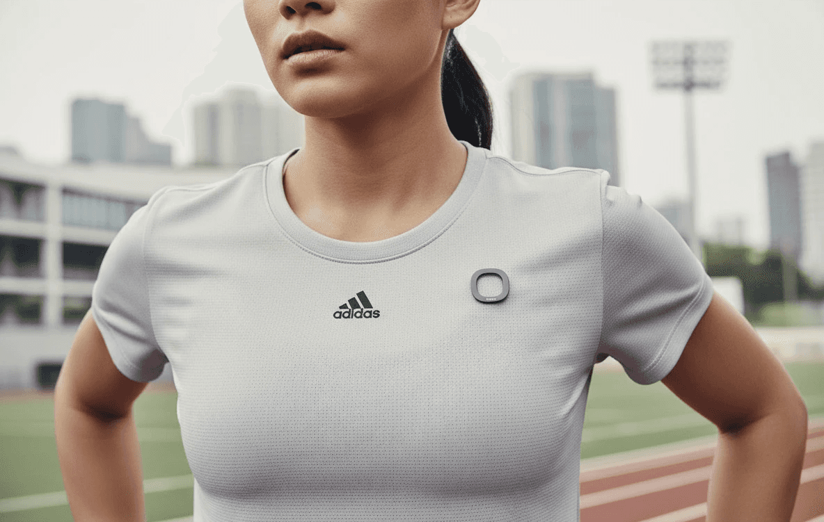 Sporty woman wearing Alveos One device