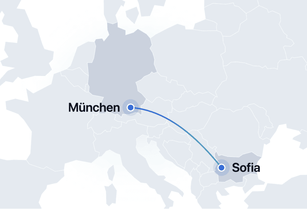 Karte mit den mylantech Standorten München und Sofia