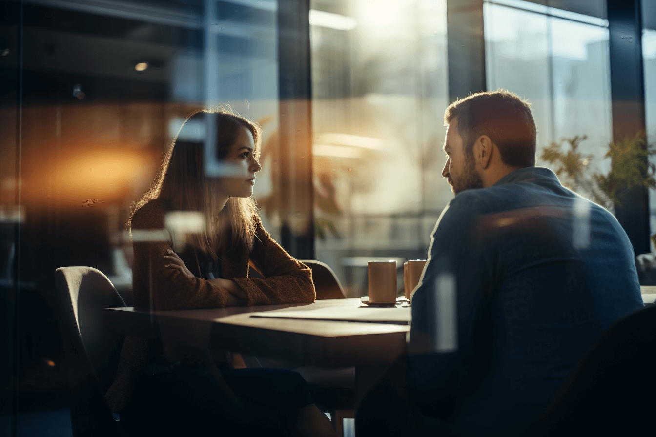 Woman and man in a meeting