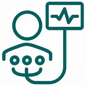 Ícone do exame Holter 24h para monitoramento cardíaco, disponível no consultório da Dra. Viviane Batista em Goiânia.