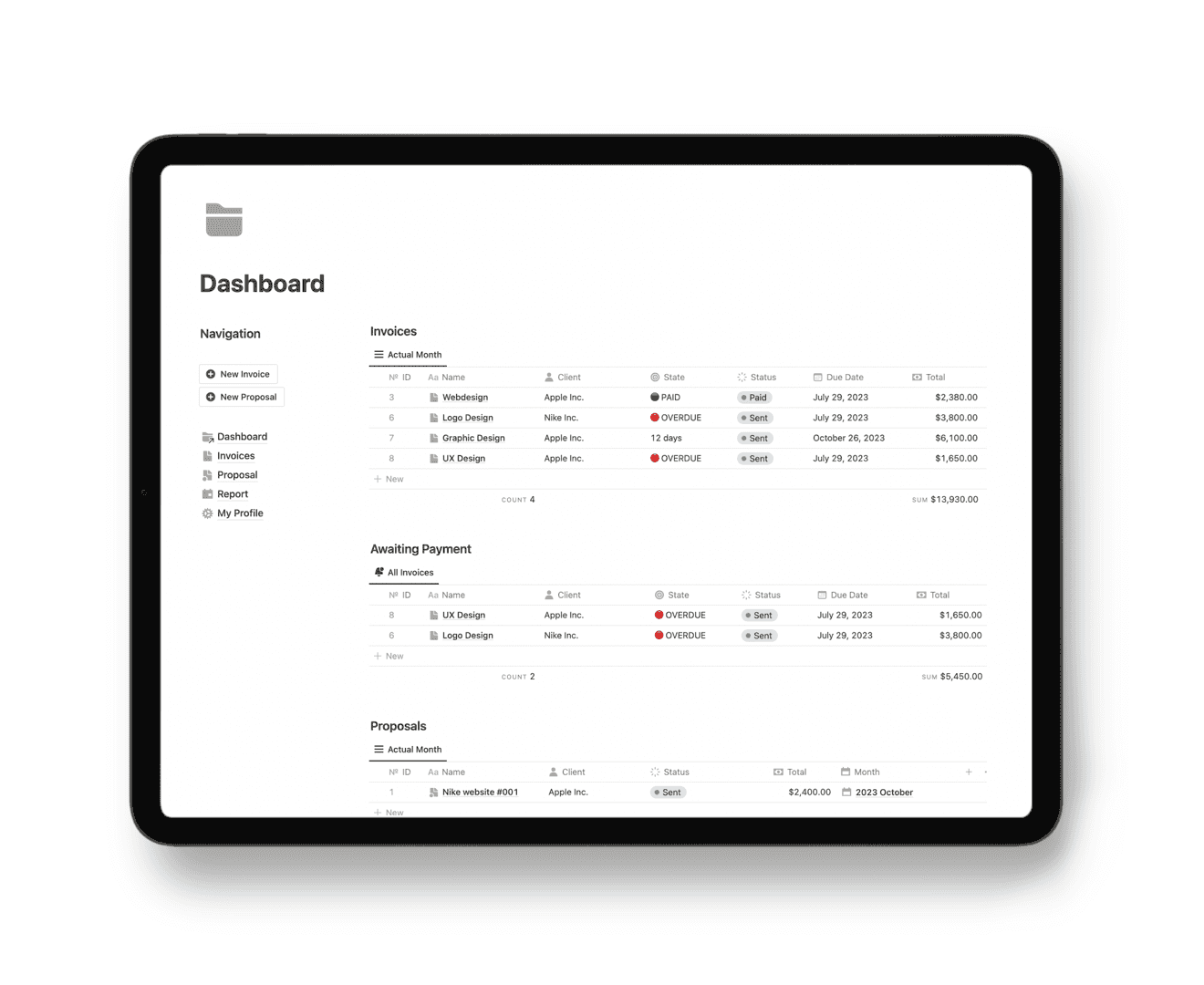 Notion Invoice and Proposal Manager for Free