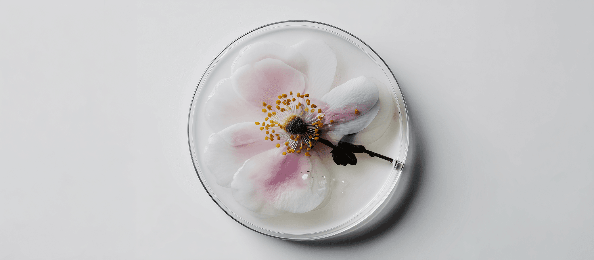 Pink flower in petri dish