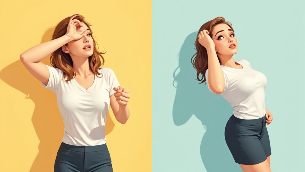 Eine Person prüft kritisch ein Bewerbungsfoto auf ihrem Smartphone und achtet dabei auf typische Fehler.