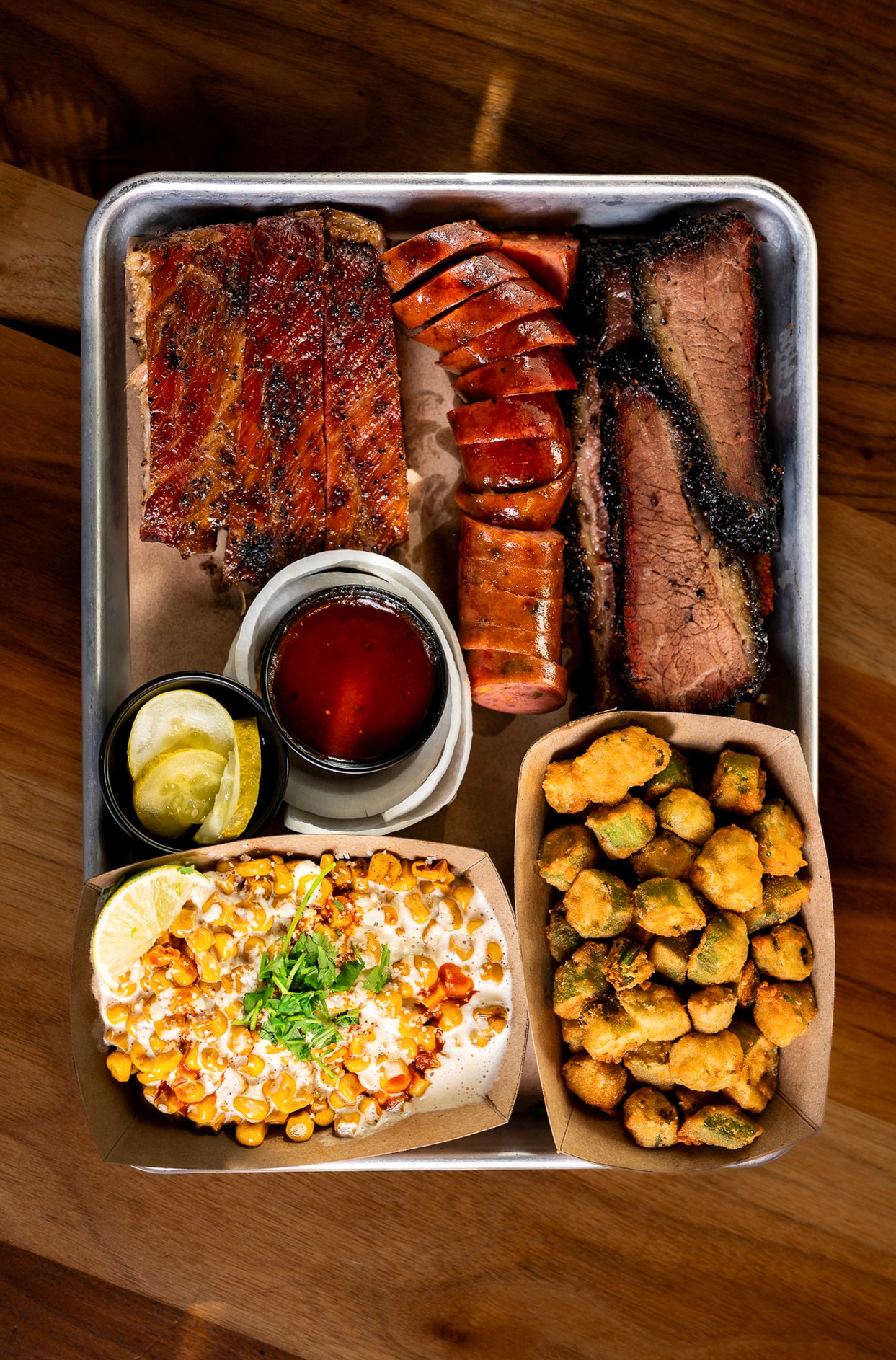 food photography overhead of a bbq platter