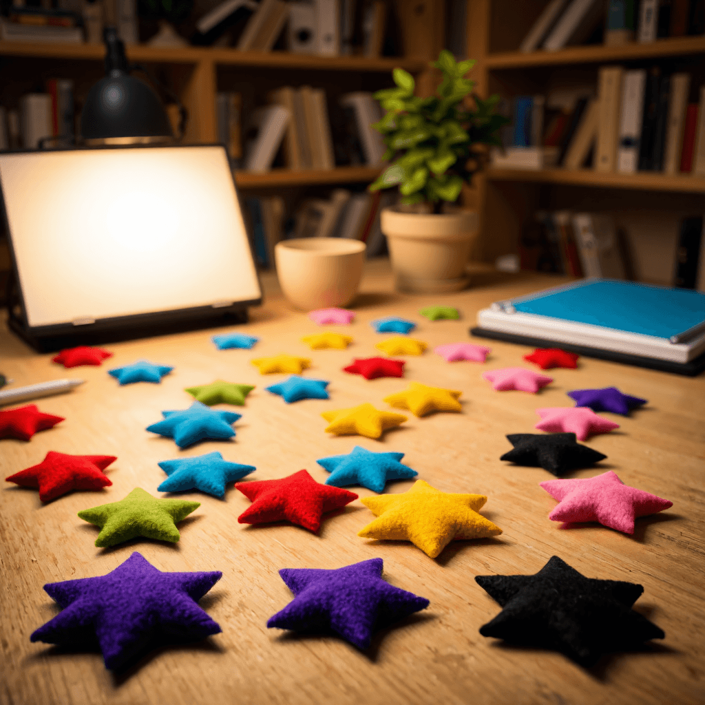 product photography of felt star shapes