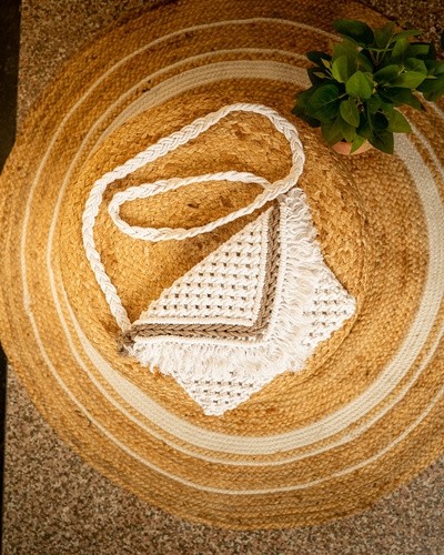 Handcrafted macrame mini sling bag in cotton cord
