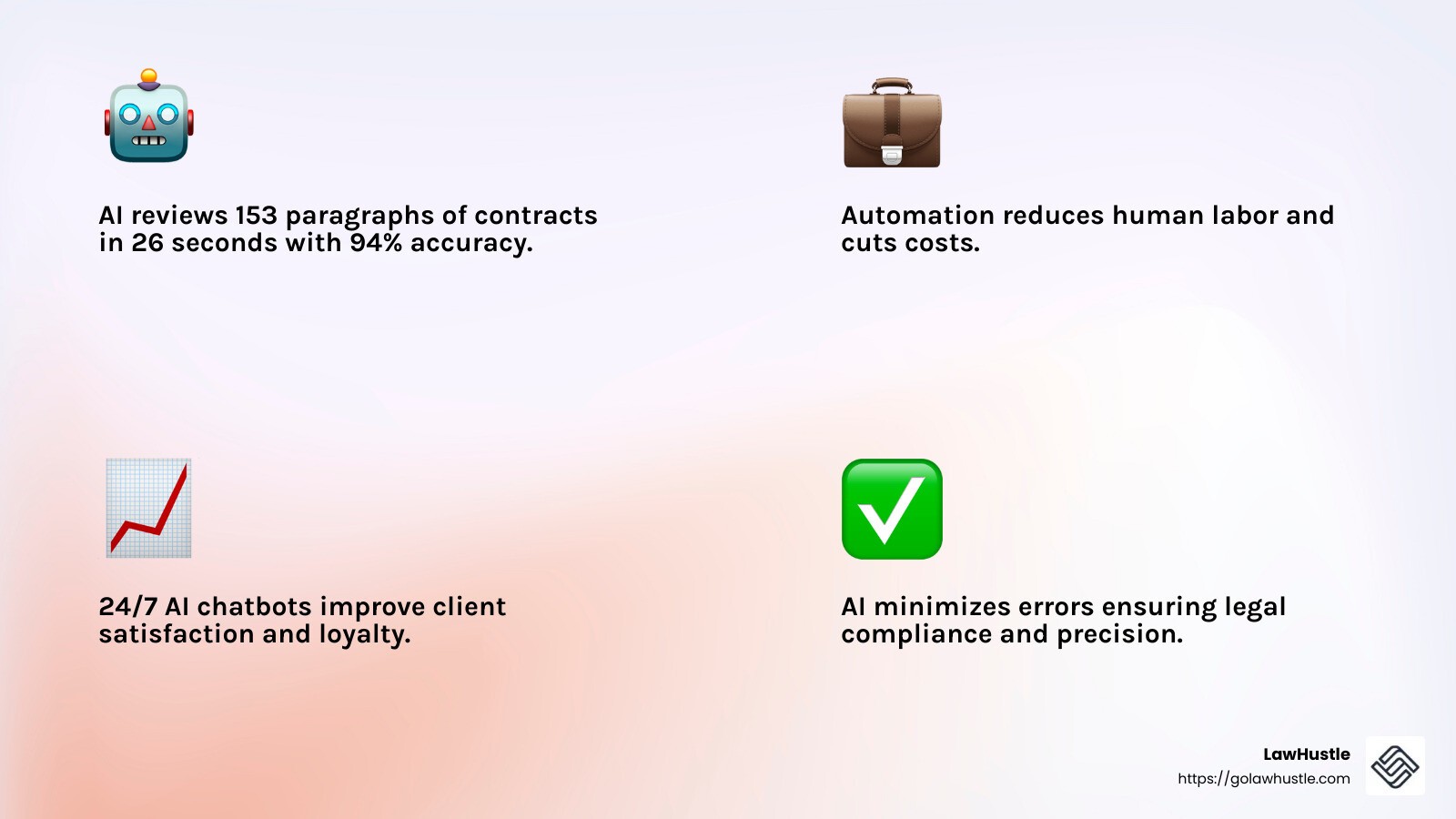 AI's impact on legal work accuracy - AI-powered legal automation infographic 4_facts_emoji_light-gradient