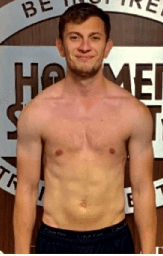 Before and after transformation photos of a Fitnix client