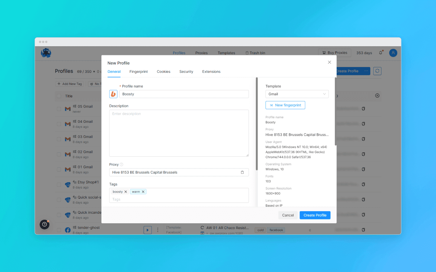 Создание профиля в Octo Browser