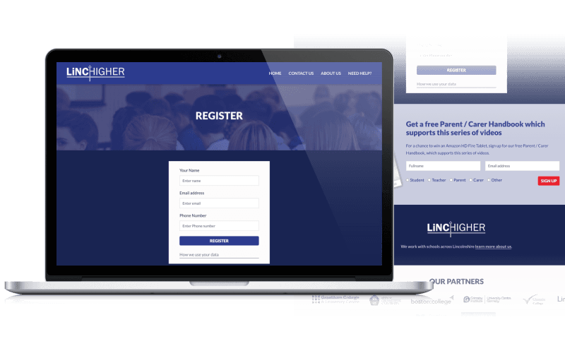 Linc Higher webinar registration screens