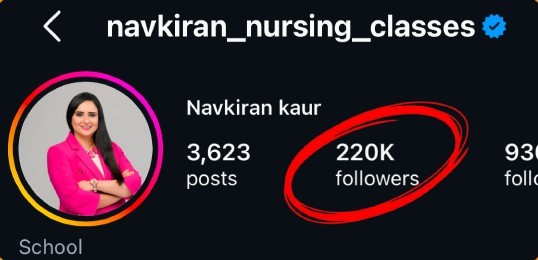 Navkiran Kaur, Navkiran's Nursing Classes Instagram profile With POV with 220K followers