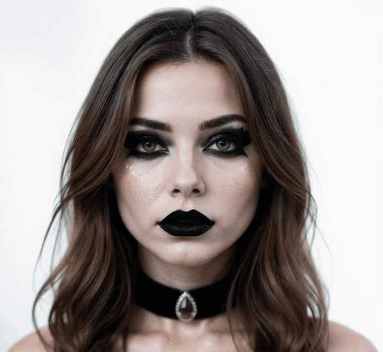 Goth AI girl with gemstone headpiece and velvet choker