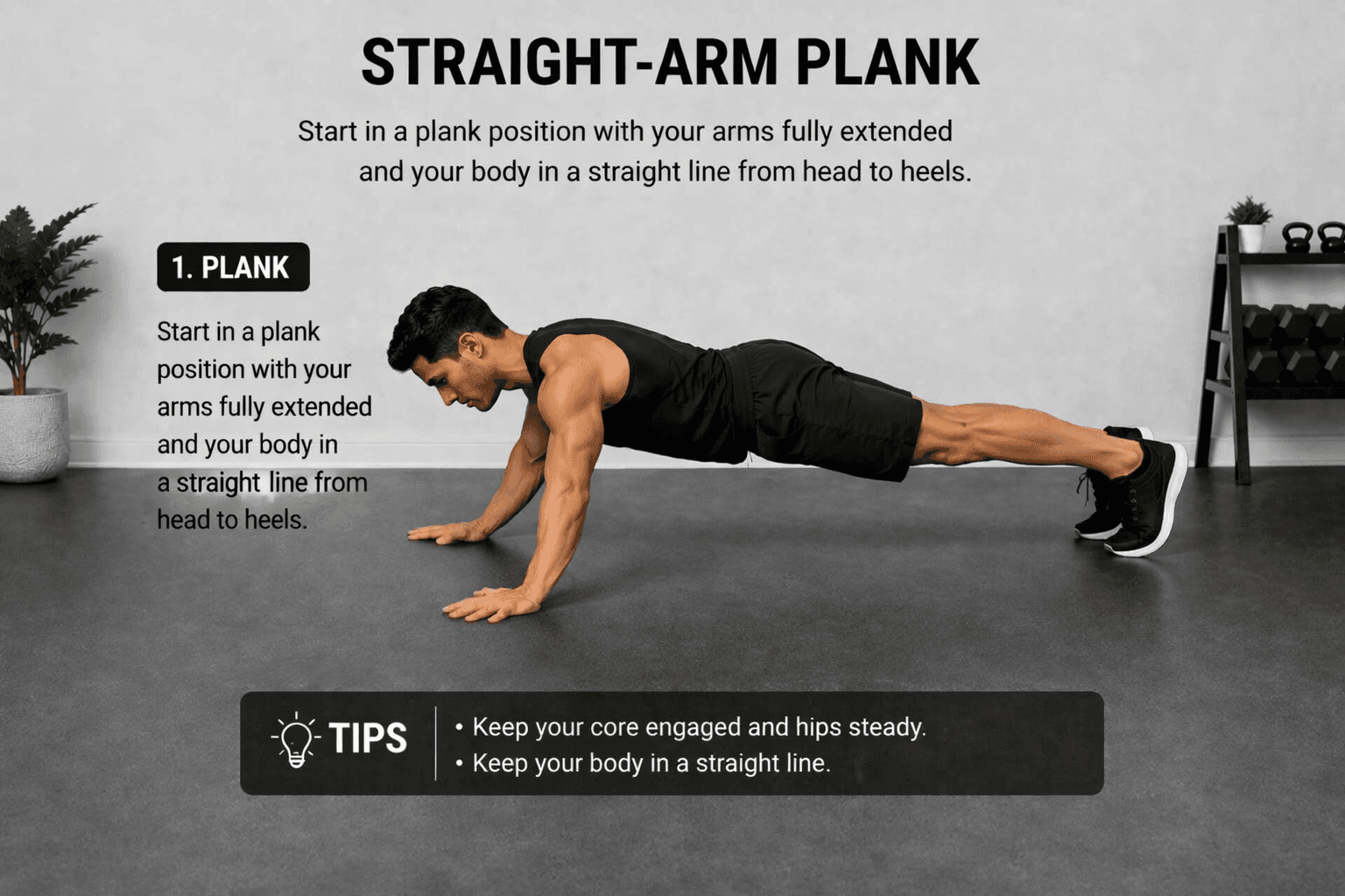 Image of a man performing straight-arm plank exercise