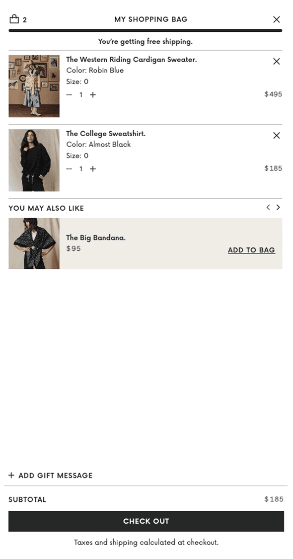 Mobile shopping cart displaying selected items from The GREAT.