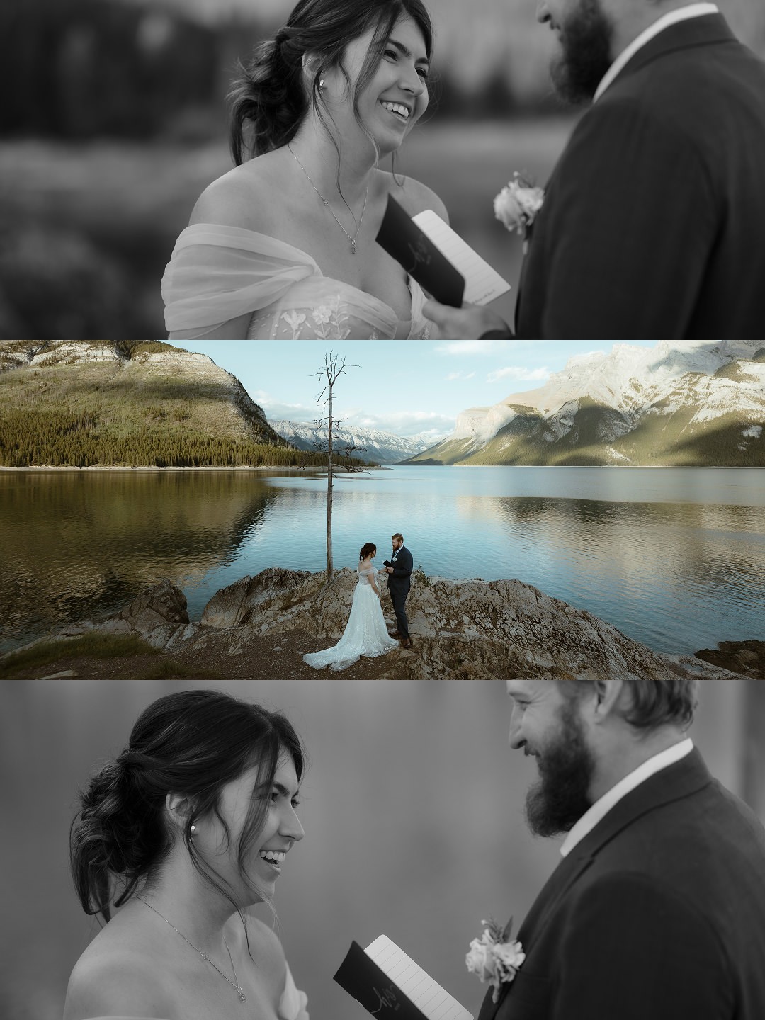 Collage of elopement ceremony happy couple