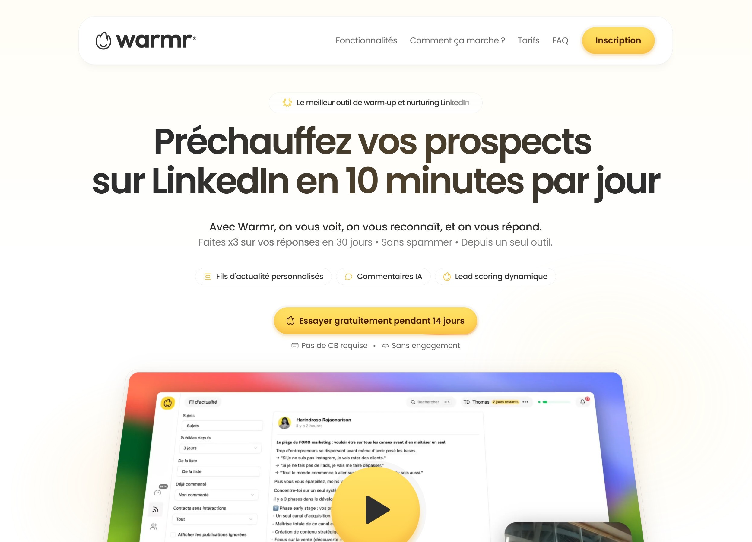 landing page framer warmr