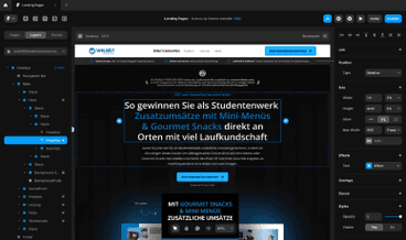 Landing Page mit Text und Layout zur Kaltakquise für Gourmet Snacks.