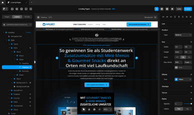 Landing Page mit Text und Layout zur Kaltakquise für Gourmet Snacks.