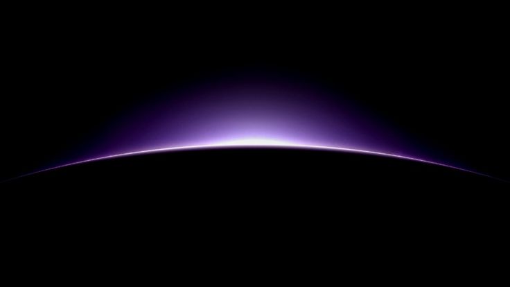 A glowing, purple sunrise over a dark horizon against a black background, creating a serene and futuristic atmosphere with a gradient of light.