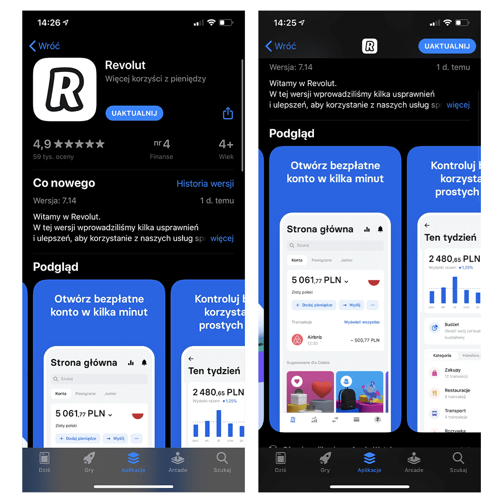 Revolut app store listing