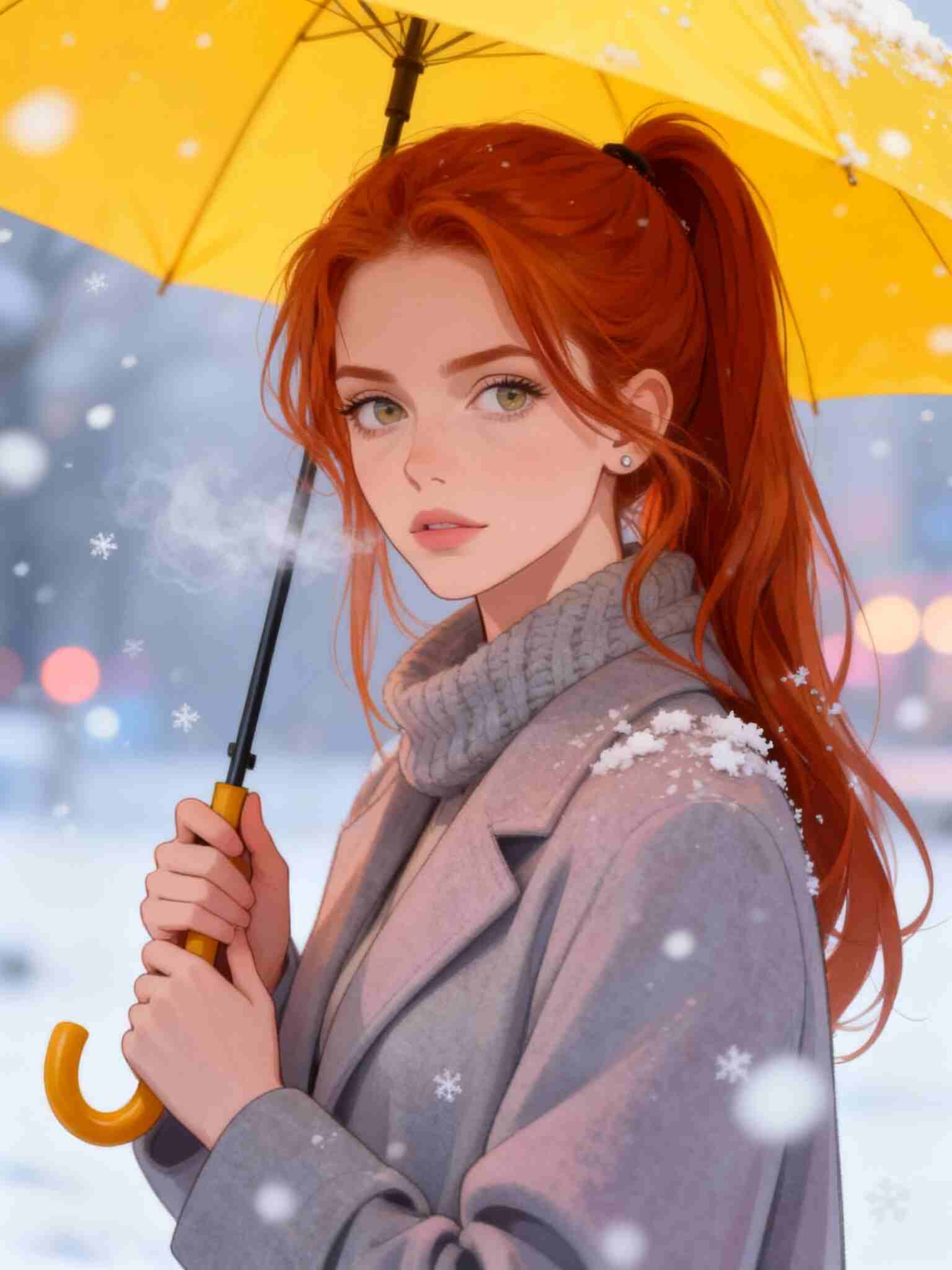 Anime girl with umbrella snow scene using APOB AI Video Generation.