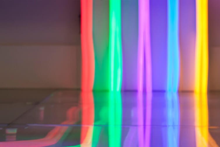 Vertical neon light strips in multiple colors