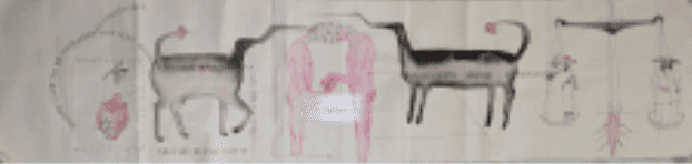 herd of sheep on road painting