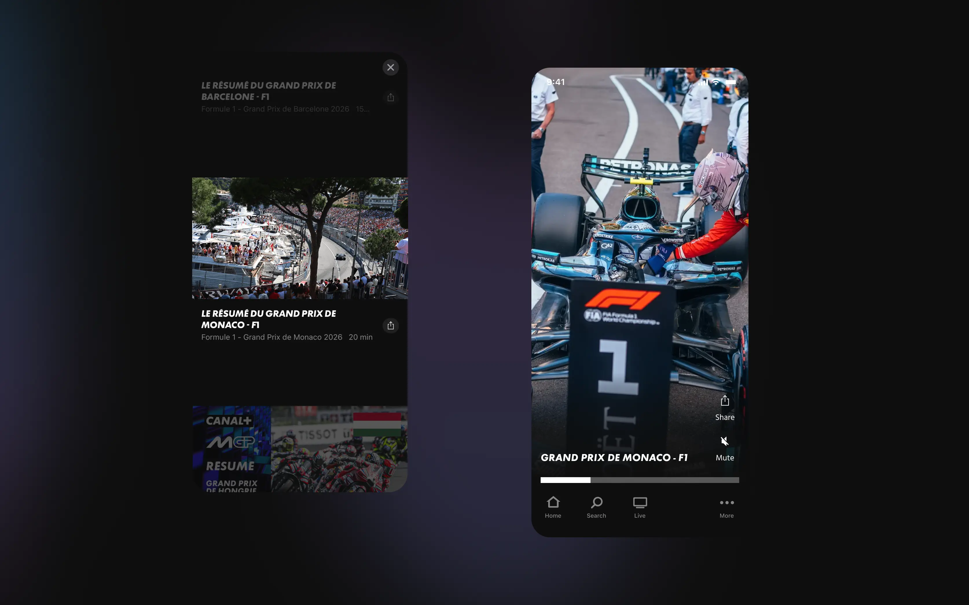 A premium shorts feed inside CANAL+ — minimal enough that the content is the UI.