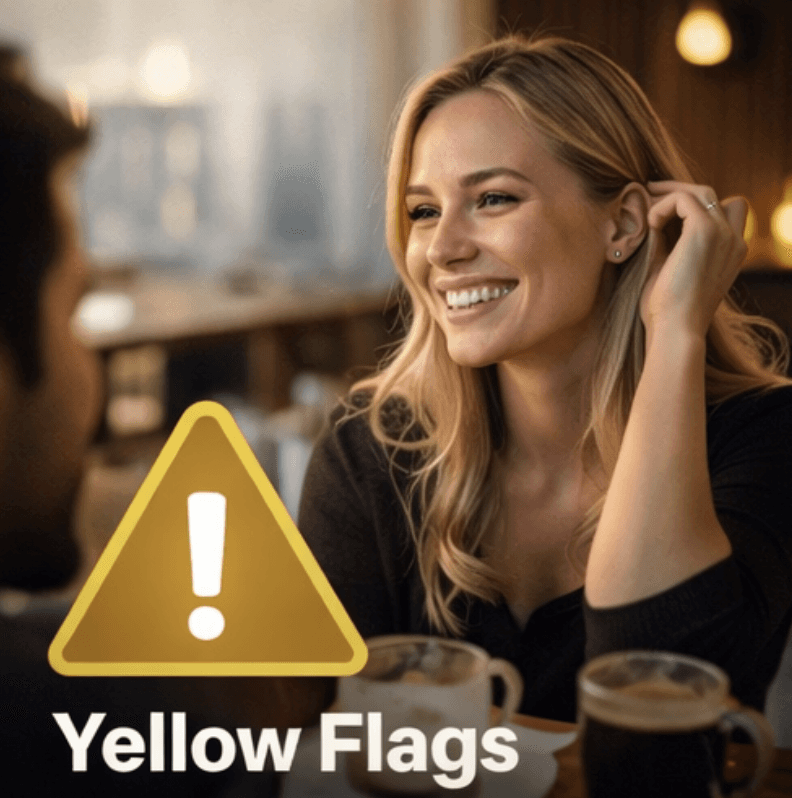 eine frau flirtet mit einem mann in einem restaurant, beide sitzen an einem tisch