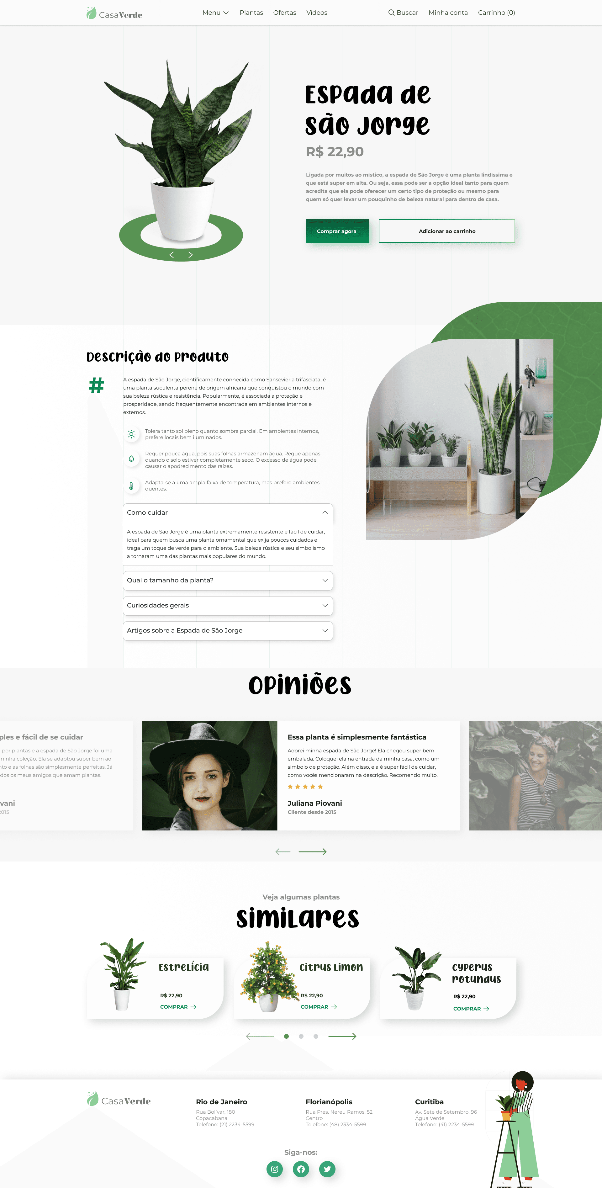 Página de detalhamento de produto, como preço, caracteristicas e detalhes, além de botões call-to-action para a compra pelos clientes.