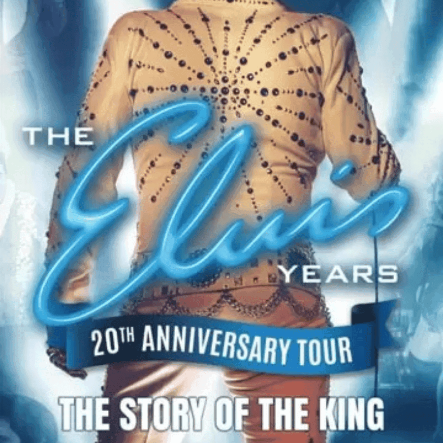 Performer in jeweled jumpsuit on stage, "The Elvis Years" show.